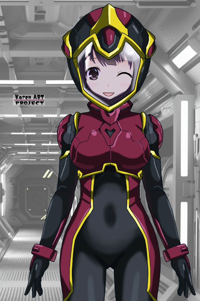ゆりちゃん+ヒナ・リャザンのパイロットスーツ【バディ・コンプレックス-05】 正面 Front Angle Yuri is wearing Hina Ryazan's PilotSuit【Buddy Complex-05】