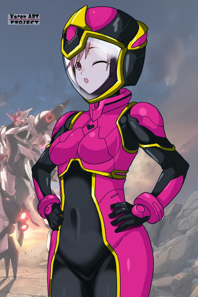 カレンちゃん+ヒナ・リャザンのパイロットスーツ【バディ・コンプレックス-KC01】 Karen Original Color 斜め前 Diagonal front angle Karen is wearing Hina Ryazan's PilotSuit【Buddy Complex-KC01】