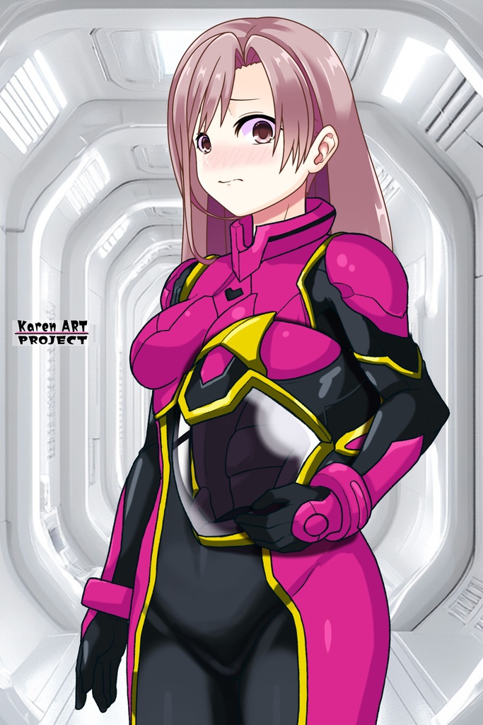 カレンちゃん+ヒナ・リャザンのパイロットスーツ【バディ・コンプレックス-KC01】 Karen Original Color 斜め前 Diagonal front angle Karen is wearing Hina Ryazan's PilotSuit【Buddy Complex-KC01】