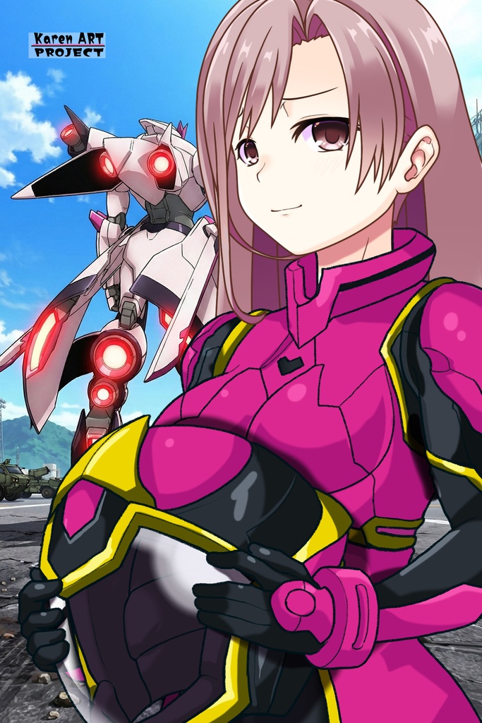 カレンちゃん+ヒナ・リャザンのパイロットスーツ【バディ・コンプレックス-KC01】 Karen Original Color 斜め前 Diagonal front angle Karen is wearing Hina Ryazan's PilotSuit【Buddy Complex-KC01】
