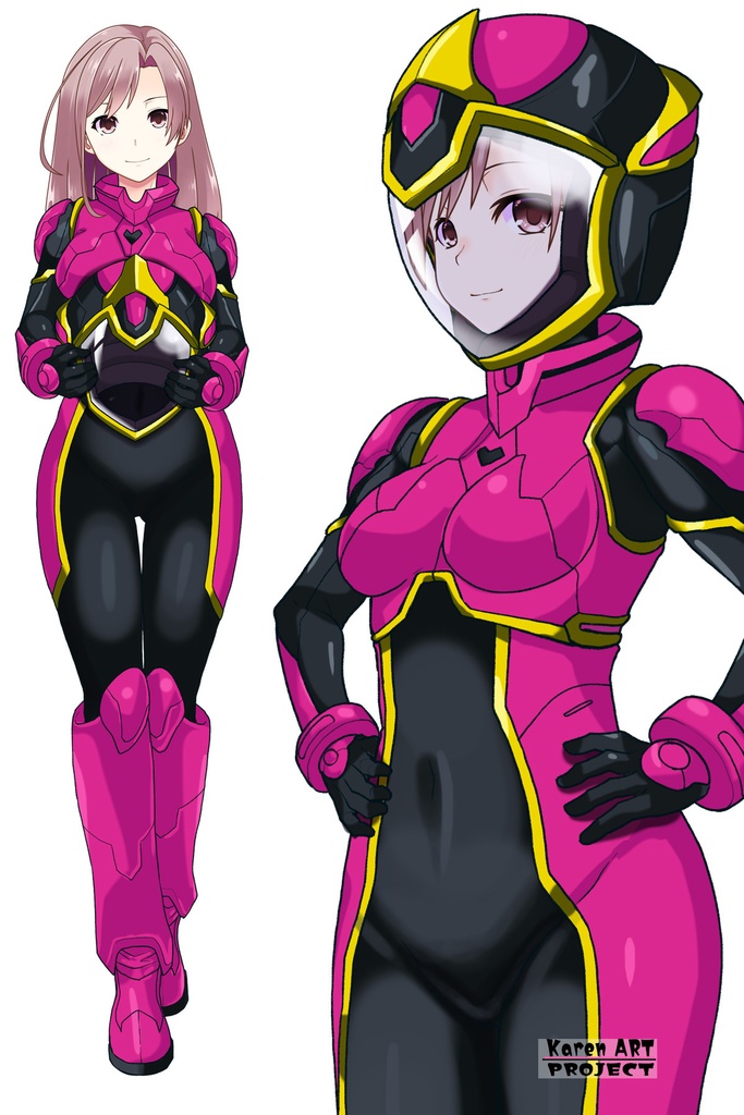 カレンちゃん+ヒナ・リャザンのパイロットスーツ【バディ・コンプレックス-KC01】 Karen Original Color 斜め前 Diagonal front angle Karen is wearing Hina Ryazan's PilotSuit【Buddy Complex-KC01】