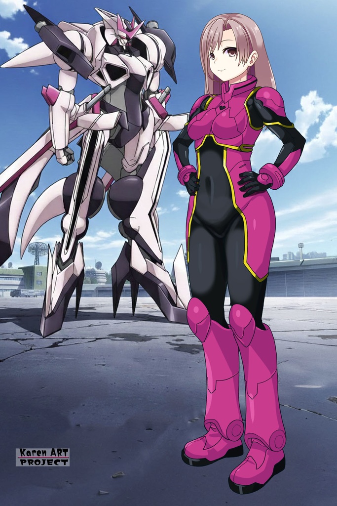 カレンちゃん+ヒナ・リャザンのパイロットスーツ【バディ・コンプレックス-KC01】 Karen Original Color 斜め前 Diagonal front angle Karen is wearing Hina Ryazan's PilotSuit【Buddy Complex-KC01】