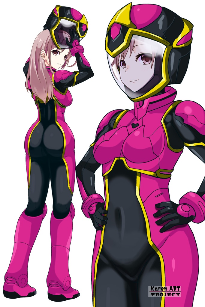 カレンちゃん+ヒナ・リャザンのパイロットスーツ【バディ・コンプレックス-KC01】 Karen Original Color 斜め前 Diagonal front angle Karen is wearing Hina Ryazan's PilotSuit【Buddy Complex-KC01】