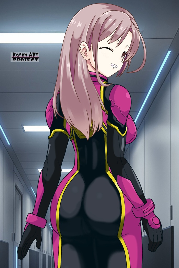 カレンちゃん+ヒナ・リャザンのパイロットスーツ【バディ・コンプレックス-KC02】 Karen Original Color 背面 Back Angle Karen is wearing Hina Ryazan's PilotSuit【Buddy Complex-KC02】