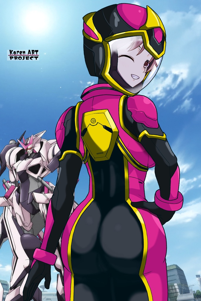 カレンちゃん+ヒナ・リャザンのパイロットスーツ【バディ・コンプレックス-KC02】 Karen Original Color 背面 Back Angle Karen is wearing Hina Ryazan's PilotSuit【Buddy Complex-KC02】