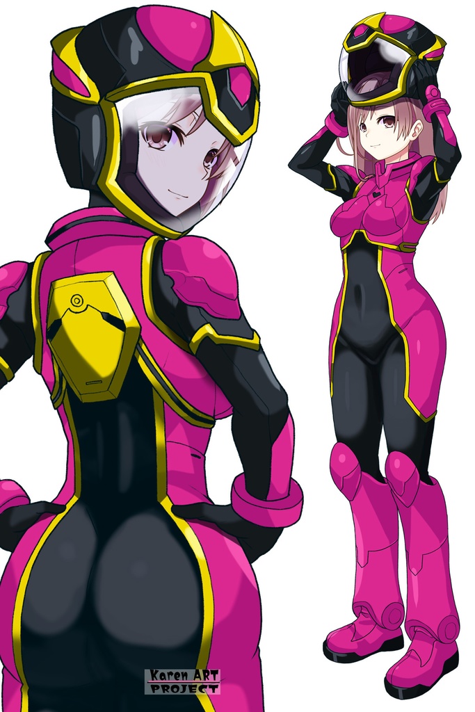 カレンちゃん+ヒナ・リャザンのパイロットスーツ【バディ・コンプレックス-KC02】 Karen Original Color 背面 Back Angle Karen is wearing Hina Ryazan's PilotSuit【Buddy Complex-KC02】