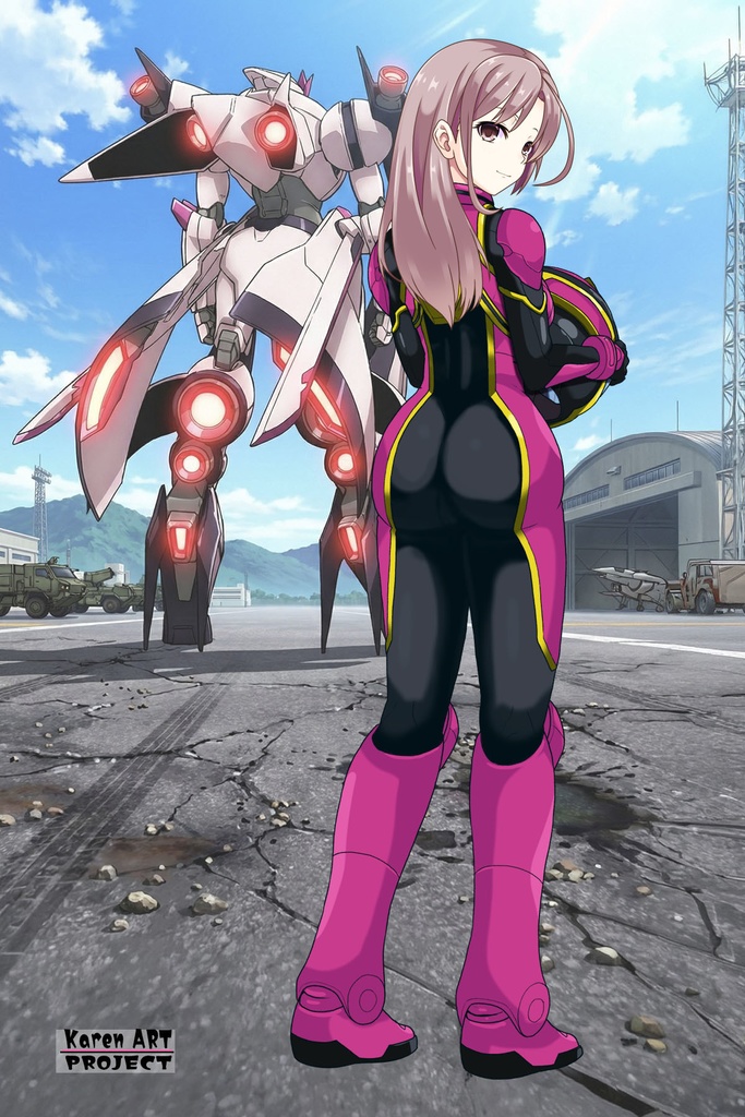 カレンちゃん+ヒナ・リャザンのパイロットスーツ【バディ・コンプレックス-KC02】 Karen Original Color 背面 Back Angle Karen is wearing Hina Ryazan's PilotSuit【Buddy Complex-KC02】