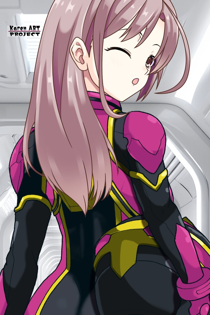カレンちゃん+ヒナ・リャザンのパイロットスーツ【バディ・コンプレックス-KC02】 Karen Original Color 背面 Back Angle Karen is wearing Hina Ryazan's PilotSuit【Buddy Complex-KC02】