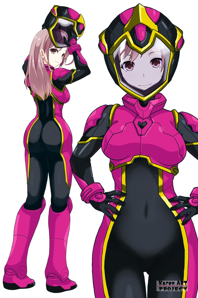 カレンちゃん+ヒナ・リャザンのパイロットスーツ【バディ・コンプレックス-KC03】 Karen Original Color 正面Sポーズ Front S-POSE Karen is wearing Hina Ryazan's PilotSuit【Buddy Complex-KC03】