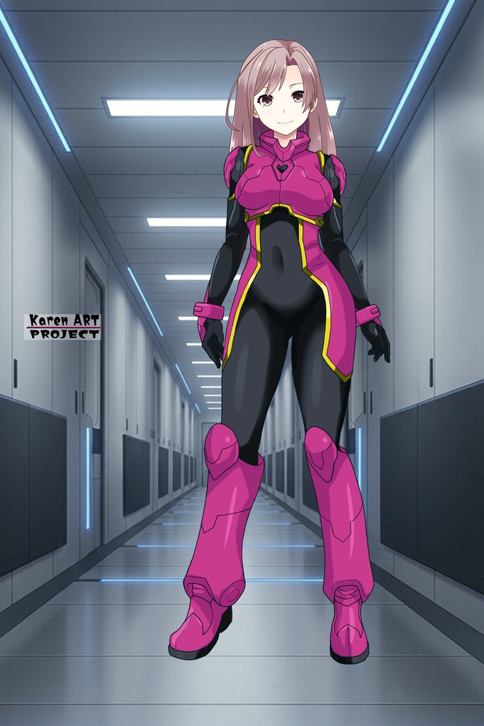 カレンちゃん+ヒナ・リャザンのパイロットスーツ【バディ・コンプレックス-KC03】 Karen Original Color 正面Sポーズ Front S-POSE Karen is wearing Hina Ryazan's PilotSuit【Buddy Complex-KC03】