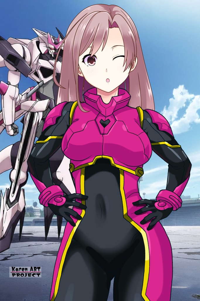 カレンちゃん+ヒナ・リャザンのパイロットスーツ【バディ・コンプレックス-KC03】 Karen Original Color 正面Sポーズ Front S-POSE Karen is wearing Hina Ryazan's PilotSuit【Buddy Complex-KC03】