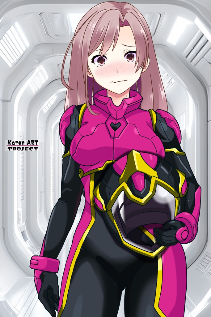カレンちゃん+ヒナ・リャザンのパイロットスーツ【バディ・コンプレックス-KC03】 Karen Original Color 正面Sポーズ Front S-POSE Karen is wearing Hina Ryazan's PilotSuit【Buddy Complex-KC03】