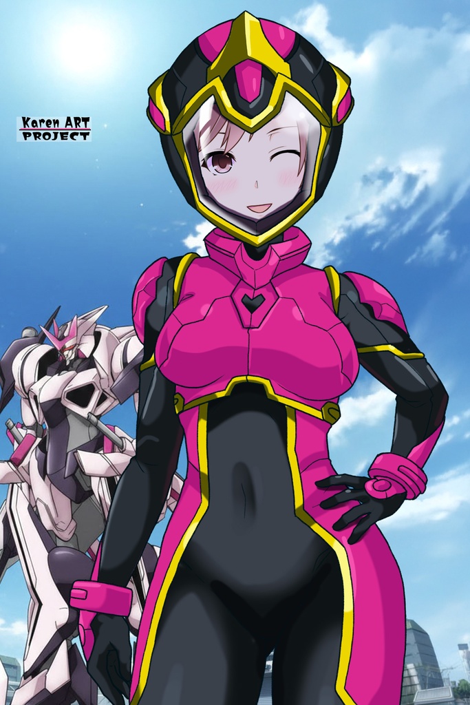 カレンちゃん+ヒナ・リャザンのパイロットスーツ【バディ・コンプレックス-KC03】 Karen Original Color 正面Sポーズ Front S-POSE Karen is wearing Hina Ryazan's PilotSuit【Buddy Complex-KC03】