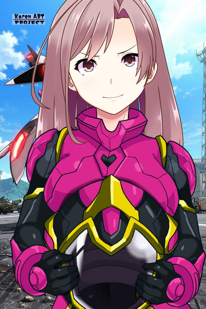 カレンちゃん+ヒナ・リャザンのパイロットスーツ【バディ・コンプレックス-KC03】 Karen Original Color 正面Sポーズ Front S-POSE Karen is wearing Hina Ryazan's PilotSuit【Buddy Complex-KC03】