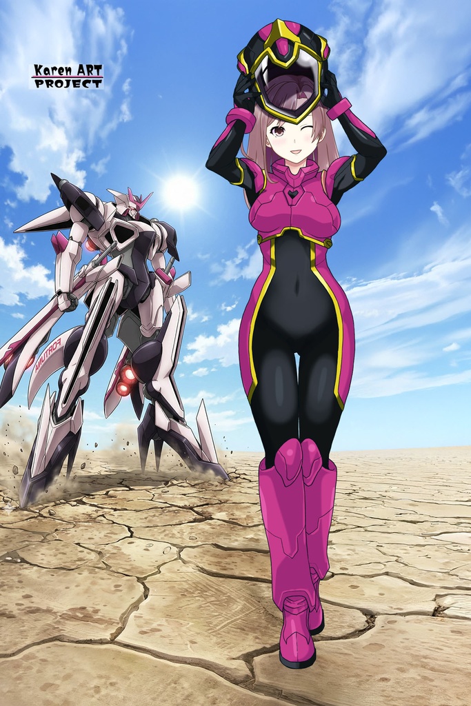 カレンちゃん+ヒナ・リャザンのパイロットスーツ【バディ・コンプレックス-KC03】 Karen Original Color 正面Sポーズ Front S-POSE Karen is wearing Hina Ryazan's PilotSuit【Buddy Complex-KC03】