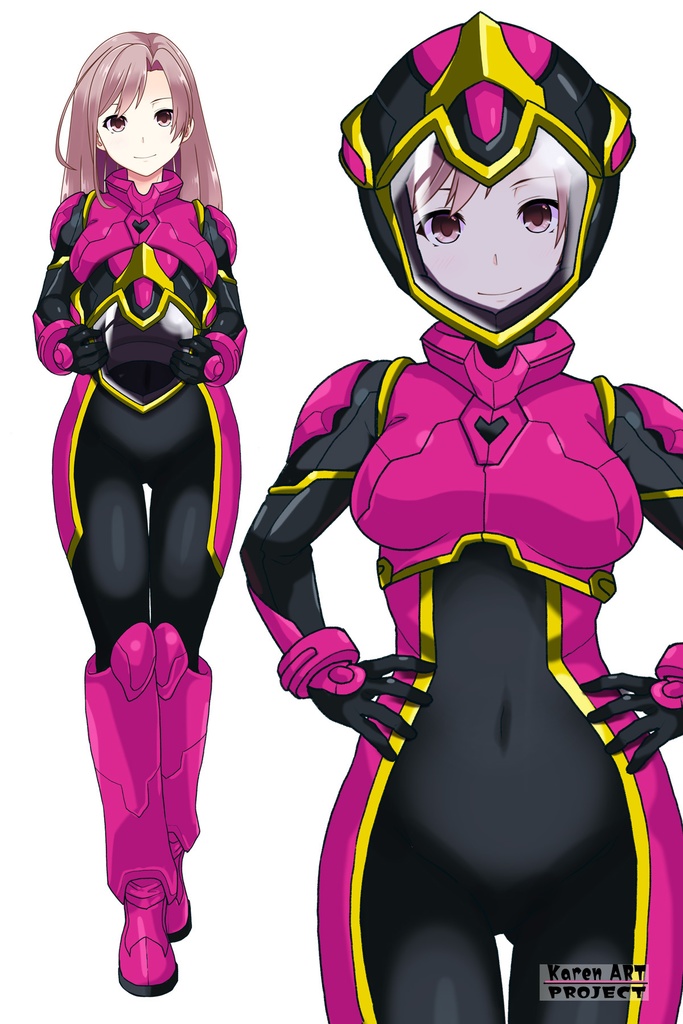 カレンちゃん+ヒナ・リャザンのパイロットスーツ【バディ・コンプレックス-KC03】 Karen Original Color 正面Sポーズ Front S-POSE Karen is wearing Hina Ryazan's PilotSuit【Buddy Complex-KC03】