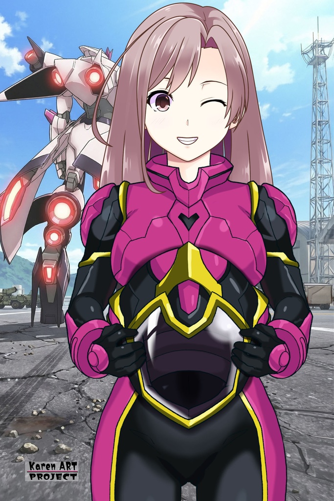 カレンちゃん+ヒナ・リャザンのパイロットスーツ【バディ・コンプレックス-KC04】 Karen Original Color 正面 Front Angle Karen is wearing Hina Ryazan's PilotSuit【Buddy Complex-KC04】