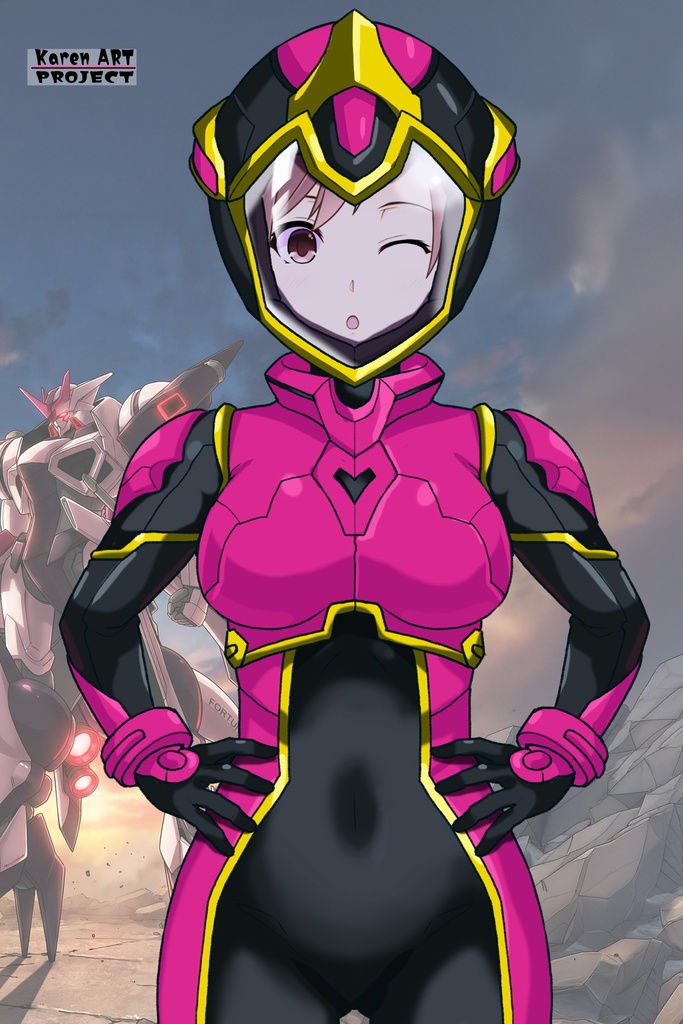 カレンちゃん+ヒナ・リャザンのパイロットスーツ【バディ・コンプレックス-KC04】 Karen Original Color 正面 Front Angle Karen is wearing Hina Ryazan's PilotSuit【Buddy Complex-KC04】