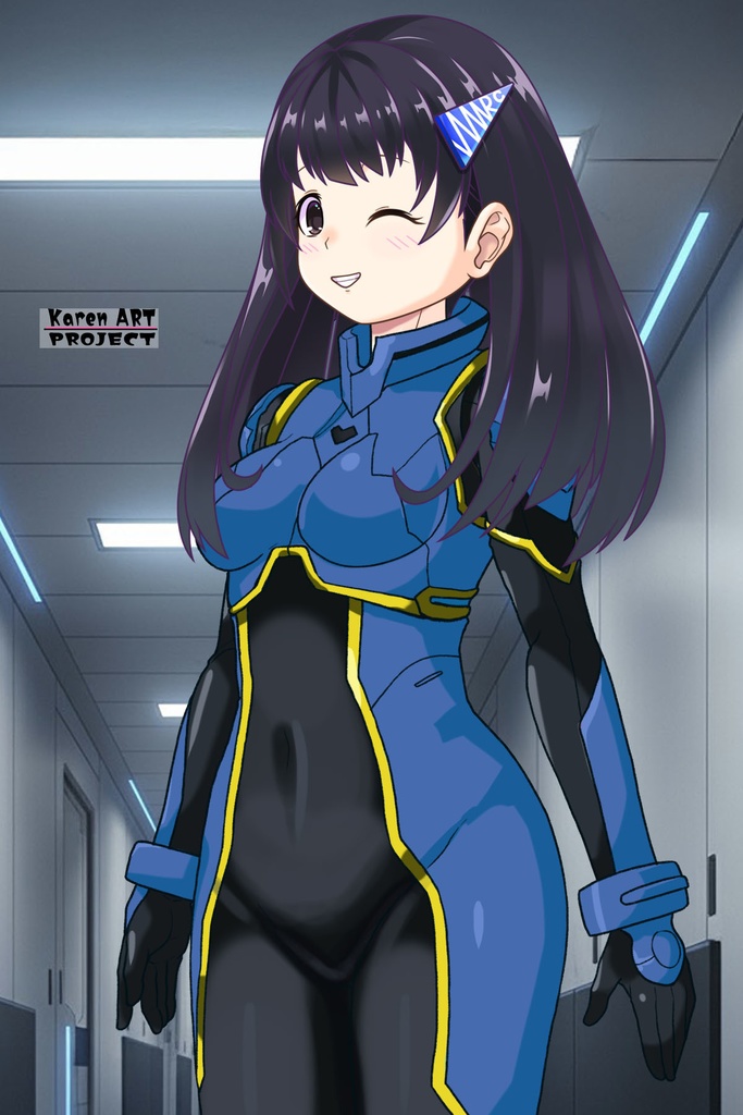 ゆりちゃん+ヒナ・リャザンのパイロットスーツ【バディ・コンプレックス-YC01】 Yuri Original Color 斜め前 Diagonal front angle Yuri is wearing Hina Ryazan's PilotSuit【Buddy Complex-YC01】