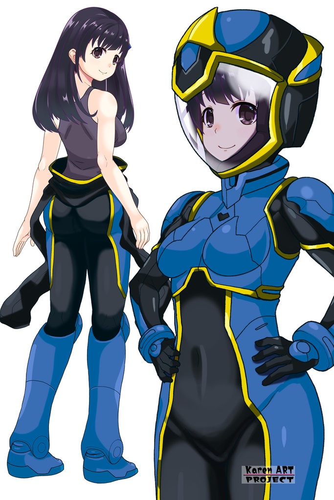 ゆりちゃん+ヒナ・リャザンのパイロットスーツ【バディ・コンプレックス-YC01】 Yuri Original Color 斜め前 Diagonal front angle Yuri is wearing Hina Ryazan's PilotSuit【Buddy Complex-YC01】