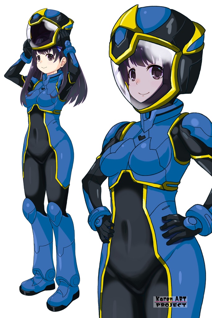 ゆりちゃん+ヒナ・リャザンのパイロットスーツ【バディ・コンプレックス-YC01】 Yuri Original Color 斜め前 Diagonal front angle Yuri is wearing Hina Ryazan's PilotSuit【Buddy Complex-YC01】