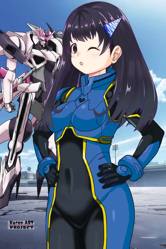 ゆりちゃん+ヒナ・リャザンのパイロットスーツ【バディ・コンプレックス-YC01】 Yuri Original Color 斜め前 Diagonal front angle Yuri is wearing Hina Ryazan's PilotSuit【Buddy Complex-YC01】