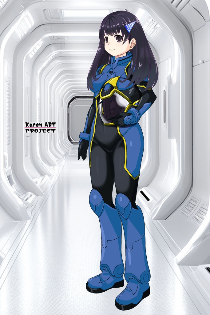 ゆりちゃん+ヒナ・リャザンのパイロットスーツ【バディ・コンプレックス-YC01】 Yuri Original Color 斜め前 Diagonal front angle Yuri is wearing Hina Ryazan's PilotSuit【Buddy Complex-YC01】