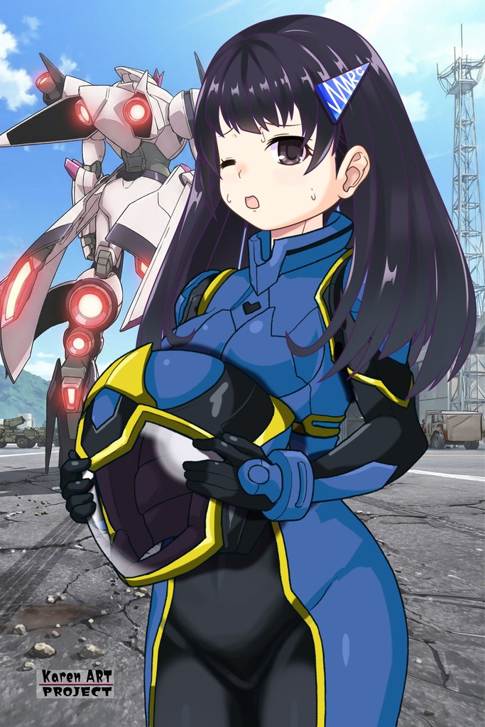 ゆりちゃん+ヒナ・リャザンのパイロットスーツ【バディ・コンプレックス-YC01】 Yuri Original Color 斜め前 Diagonal front angle Yuri is wearing Hina Ryazan's PilotSuit【Buddy Complex-YC01】