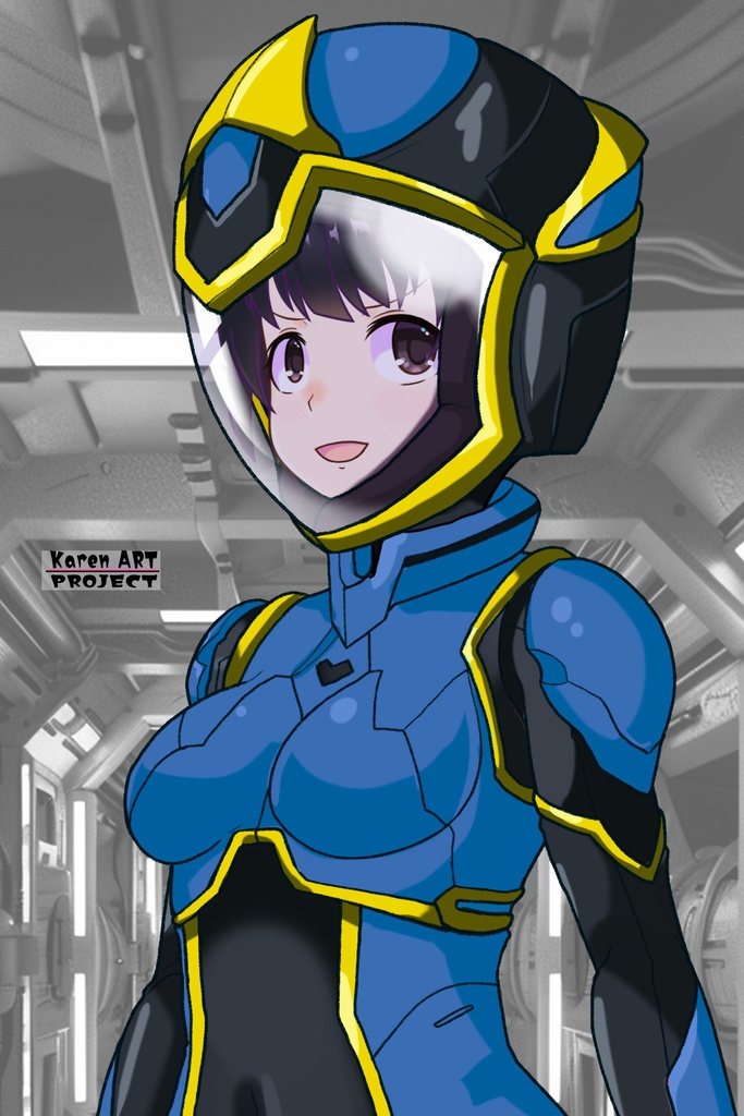 ゆりちゃん+ヒナ・リャザンのパイロットスーツ【バディ・コンプレックス-YC01】 Yuri Original Color 斜め前 Diagonal front angle Yuri is wearing Hina Ryazan's PilotSuit【Buddy Complex-YC01】