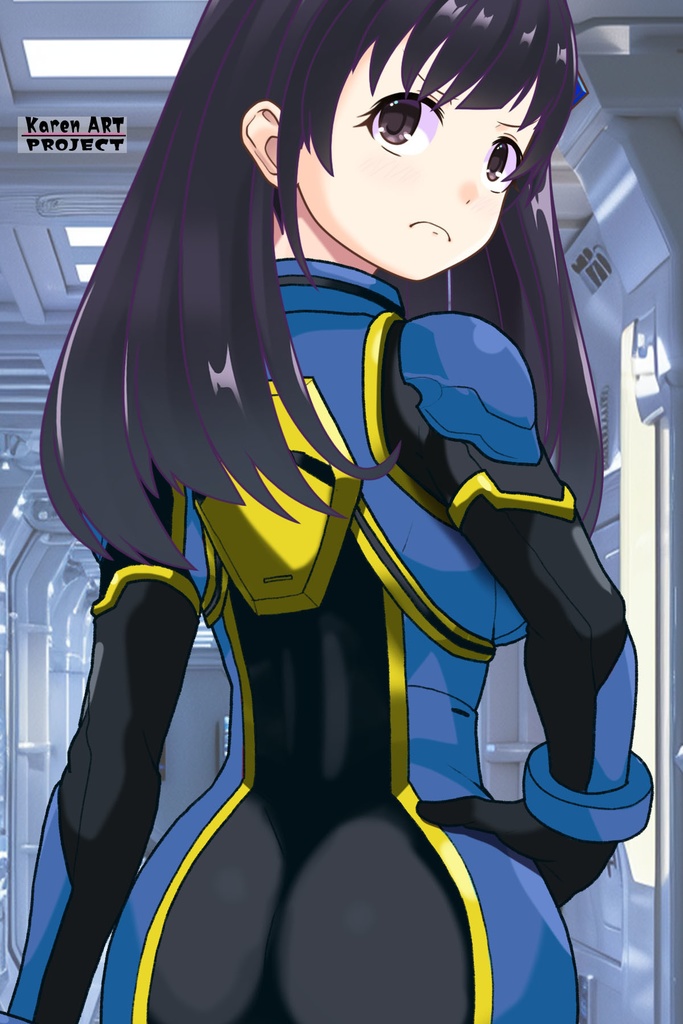 ゆりちゃん+ヒナ・リャザンのパイロットスーツ【バディ・コンプレックス-YC02】 Yuri Original Color 背面 Back Angle Yuri is wearing Hina Ryazan's PilotSuit【Buddy Complex-YC02】