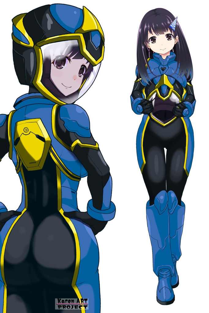 ゆりちゃん+ヒナ・リャザンのパイロットスーツ【バディ・コンプレックス-YC02】 Yuri Original Color 背面 Back Angle Yuri is wearing Hina Ryazan's PilotSuit【Buddy Complex-YC02】