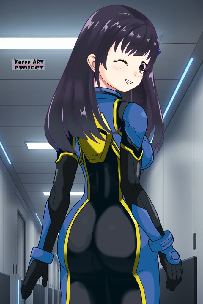 ゆりちゃん+ヒナ・リャザンのパイロットスーツ【バディ・コンプレックス-YC02】 Yuri Original Color 背面 Back Angle Yuri is wearing Hina Ryazan's PilotSuit【Buddy Complex-YC02】
