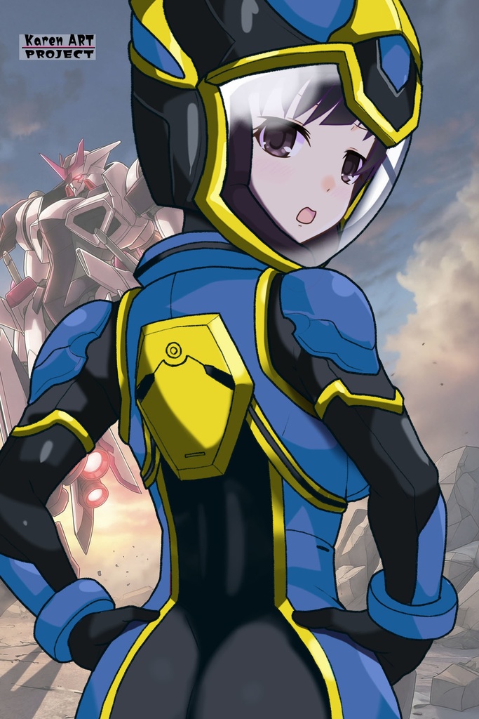 ゆりちゃん+ヒナ・リャザンのパイロットスーツ【バディ・コンプレックス-YC02】 Yuri Original Color 背面 Back Angle Yuri is wearing Hina Ryazan's PilotSuit【Buddy Complex-YC02】