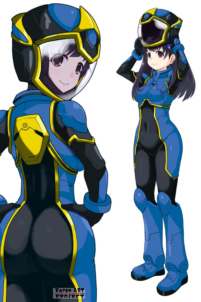 ゆりちゃん+ヒナ・リャザンのパイロットスーツ【バディ・コンプレックス-YC02】 Yuri Original Color 背面 Back Angle Yuri is wearing Hina Ryazan's PilotSuit【Buddy Complex-YC02】