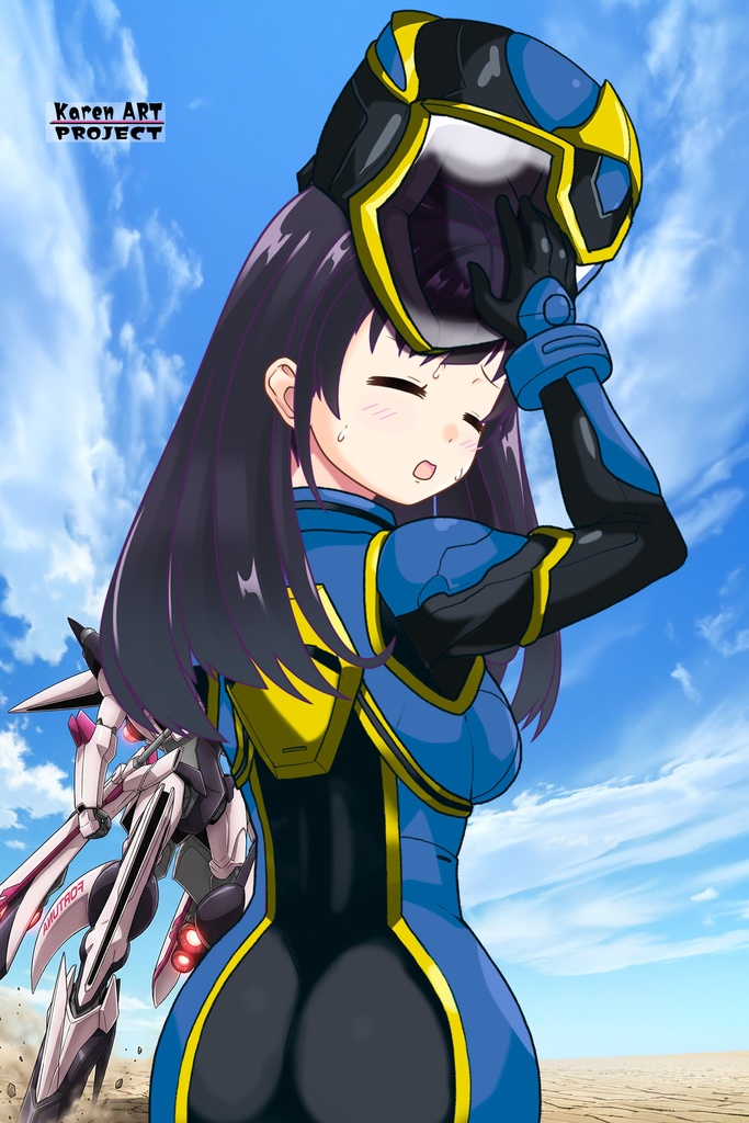 ゆりちゃん+ヒナ・リャザンのパイロットスーツ【バディ・コンプレックス-YC02】 Yuri Original Color 背面 Back Angle Yuri is wearing Hina Ryazan's PilotSuit【Buddy Complex-YC02】