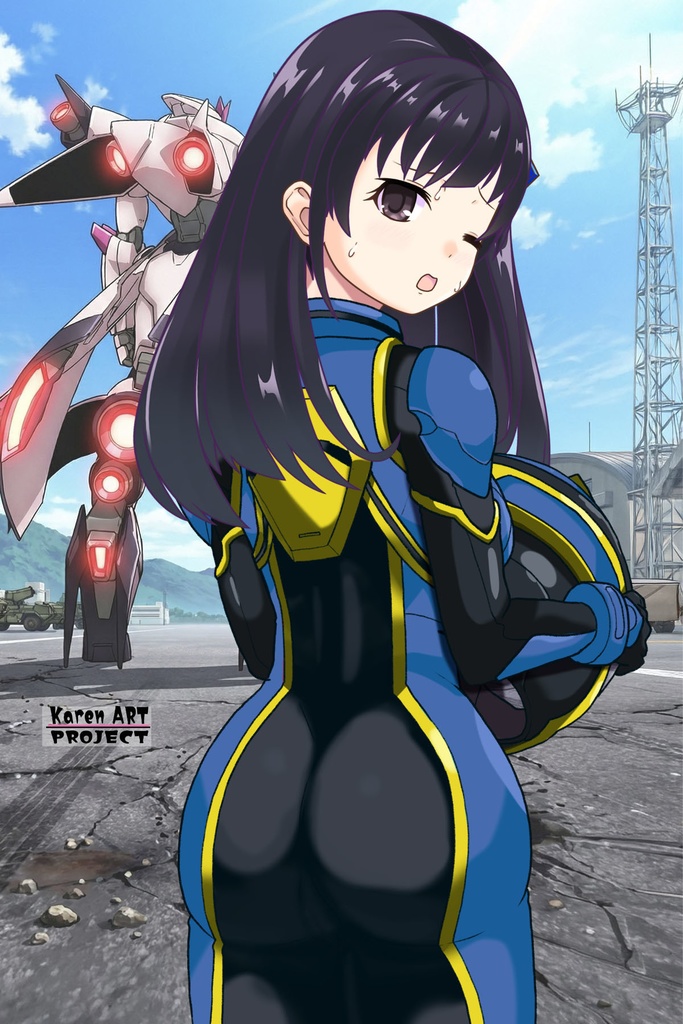 ゆりちゃん+ヒナ・リャザンのパイロットスーツ【バディ・コンプレックス-YC02】 Yuri Original Color 背面 Back Angle Yuri is wearing Hina Ryazan's PilotSuit【Buddy Complex-YC02】