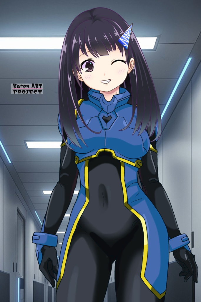 ゆりちゃん+ヒナ・リャザンのパイロットスーツ【バディ・コンプレックス-YC03】 Yuri Original Color 正面Sポーズ Front S-POSE Yuri is wearing Hina Ryazan's PilotSuit【Buddy Complex-YC03】