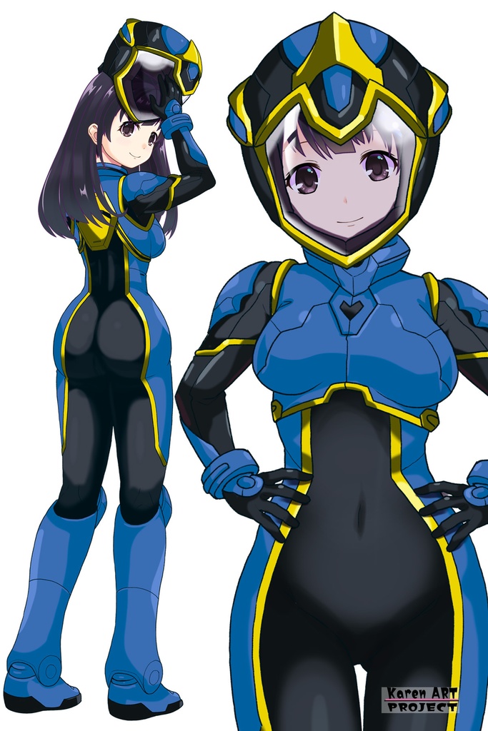 ゆりちゃん+ヒナ・リャザンのパイロットスーツ【バディ・コンプレックス-YC03】 Yuri Original Color 正面Sポーズ Front S-POSE Yuri is wearing Hina Ryazan's PilotSuit【Buddy Complex-YC03】