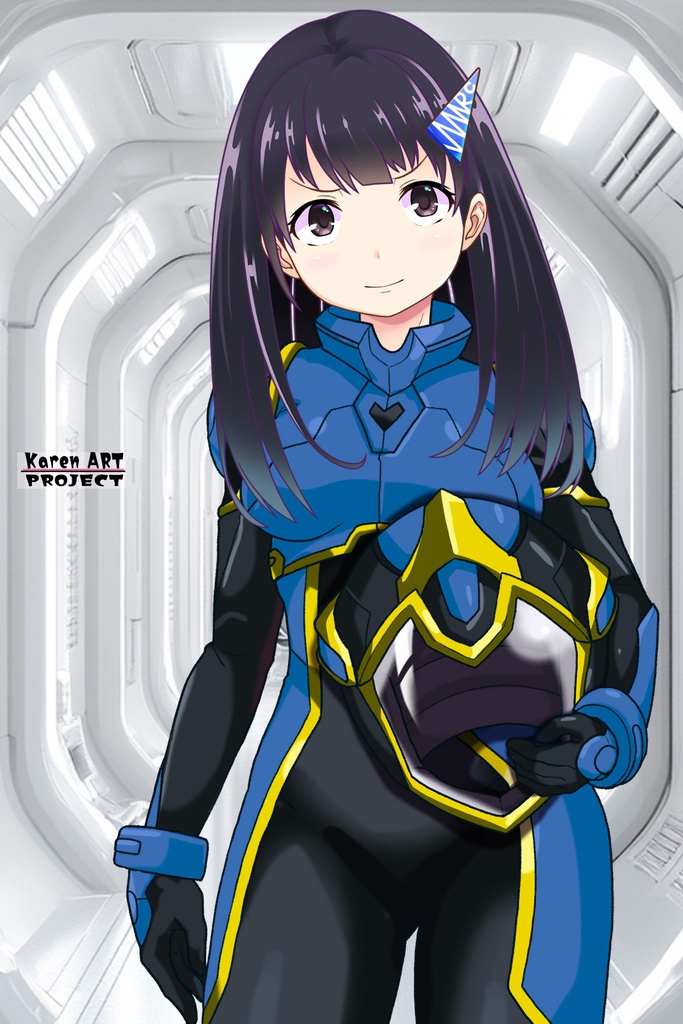 ゆりちゃん+ヒナ・リャザンのパイロットスーツ【バディ・コンプレックス-YC03】 Yuri Original Color 正面Sポーズ Front S-POSE Yuri is wearing Hina Ryazan's PilotSuit【Buddy Complex-YC03】