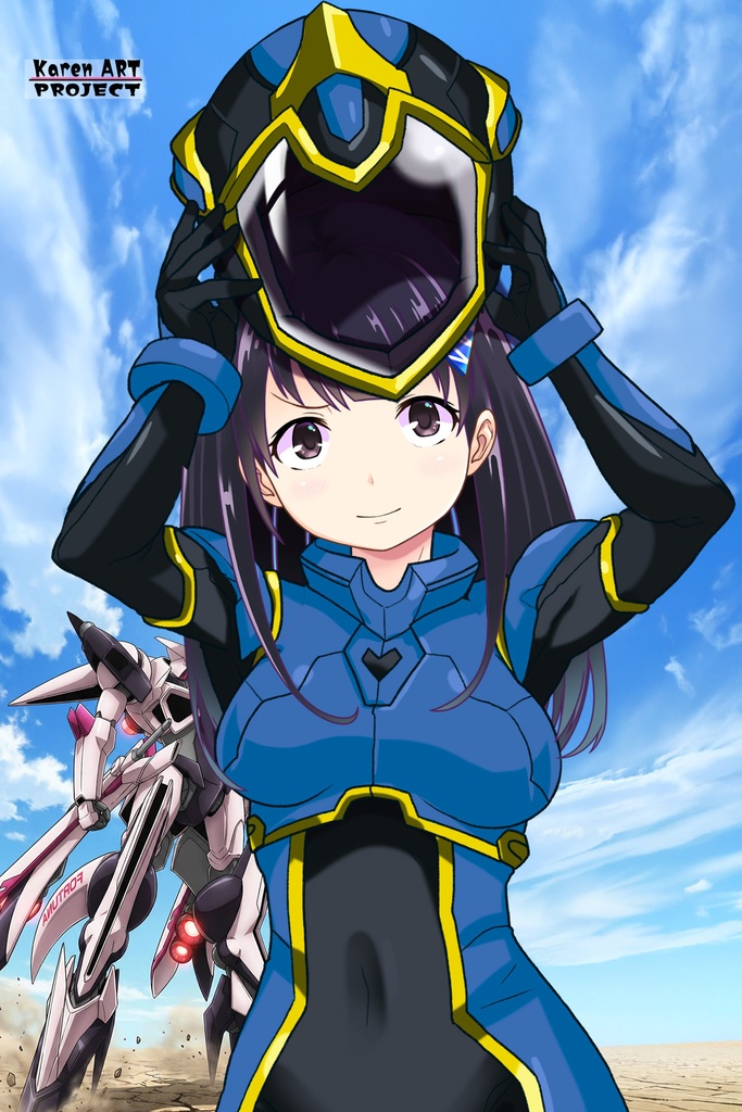 ゆりちゃん+ヒナ・リャザンのパイロットスーツ【バディ・コンプレックス-YC03】 Yuri Original Color 正面Sポーズ Front S-POSE Yuri is wearing Hina Ryazan's PilotSuit【Buddy Complex-YC03】