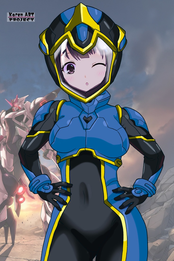 ゆりちゃん+ヒナ・リャザンのパイロットスーツ【バディ・コンプレックス-YC03】 Yuri Original Color 正面Sポーズ Front S-POSE Yuri is wearing Hina Ryazan's PilotSuit【Buddy Complex-YC03】