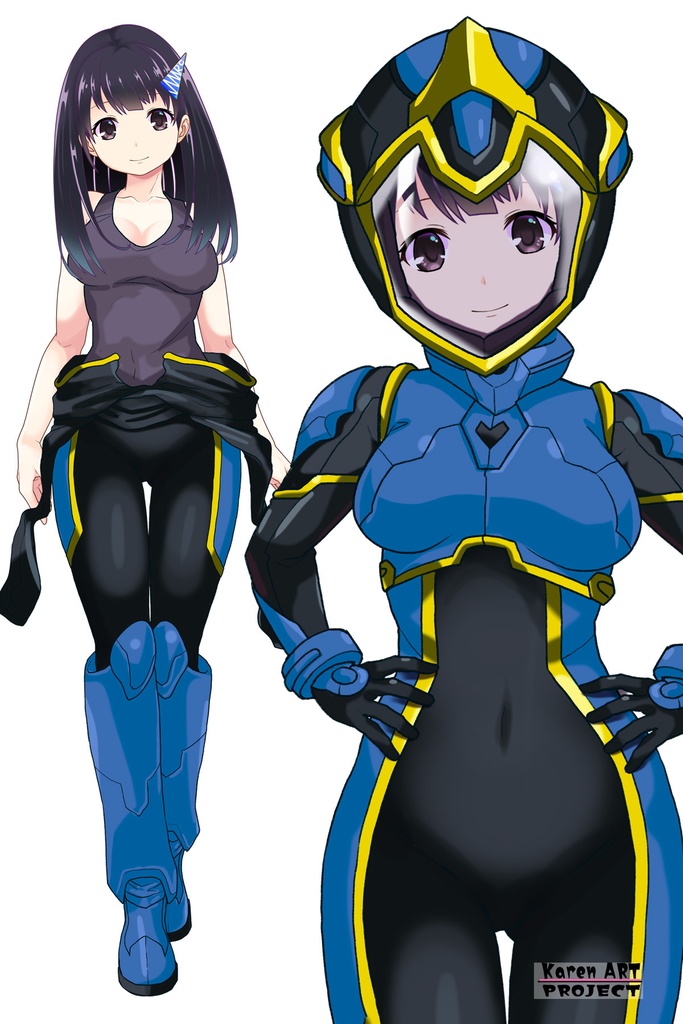 ゆりちゃん+ヒナ・リャザンのパイロットスーツ【バディ・コンプレックス-YC03】 Yuri Original Color 正面Sポーズ Front S-POSE Yuri is wearing Hina Ryazan's PilotSuit【Buddy Complex-YC03】