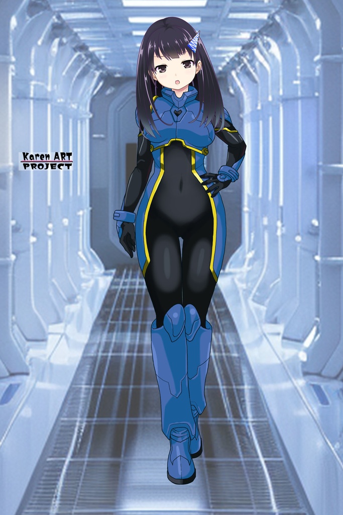 ゆりちゃん+ヒナ・リャザンのパイロットスーツ【バディ・コンプレックス-YC03】 Yuri Original Color 正面Sポーズ Front S-POSE Yuri is wearing Hina Ryazan's PilotSuit【Buddy Complex-YC03】