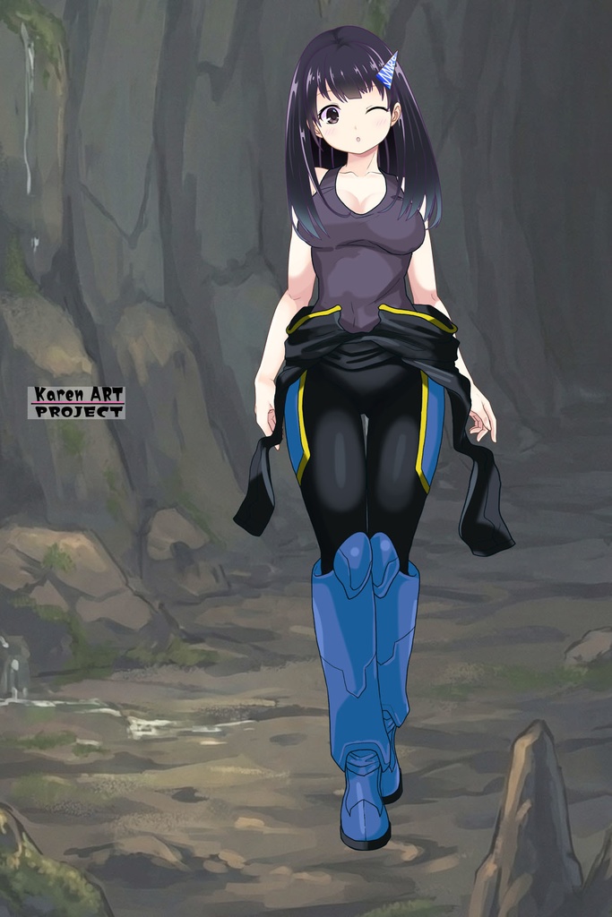 ゆりちゃん+ヒナ・リャザンのパイロットスーツ【バディ・コンプレックス-YC03】 Yuri Original Color 正面Sポーズ Front S-POSE Yuri is wearing Hina Ryazan's PilotSuit【Buddy Complex-YC03】