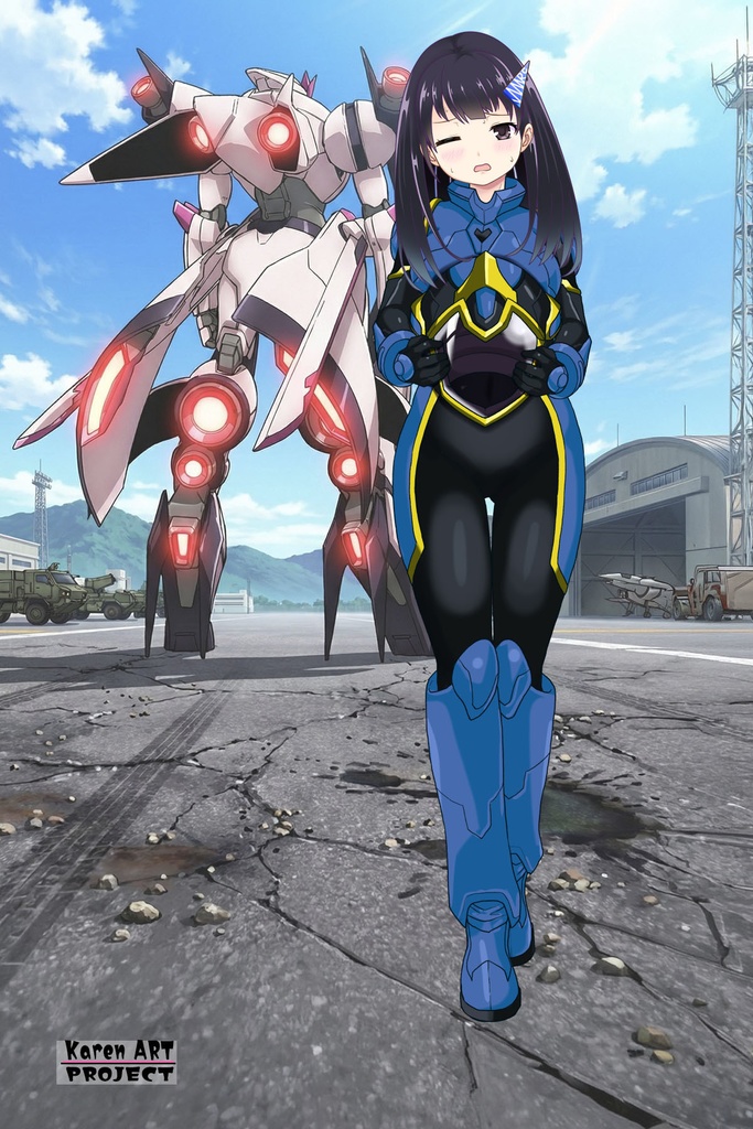 ゆりちゃん+ヒナ・リャザンのパイロットスーツ【バディ・コンプレックス-YC03】 Yuri Original Color 正面Sポーズ Front S-POSE Yuri is wearing Hina Ryazan's PilotSuit【Buddy Complex-YC03】