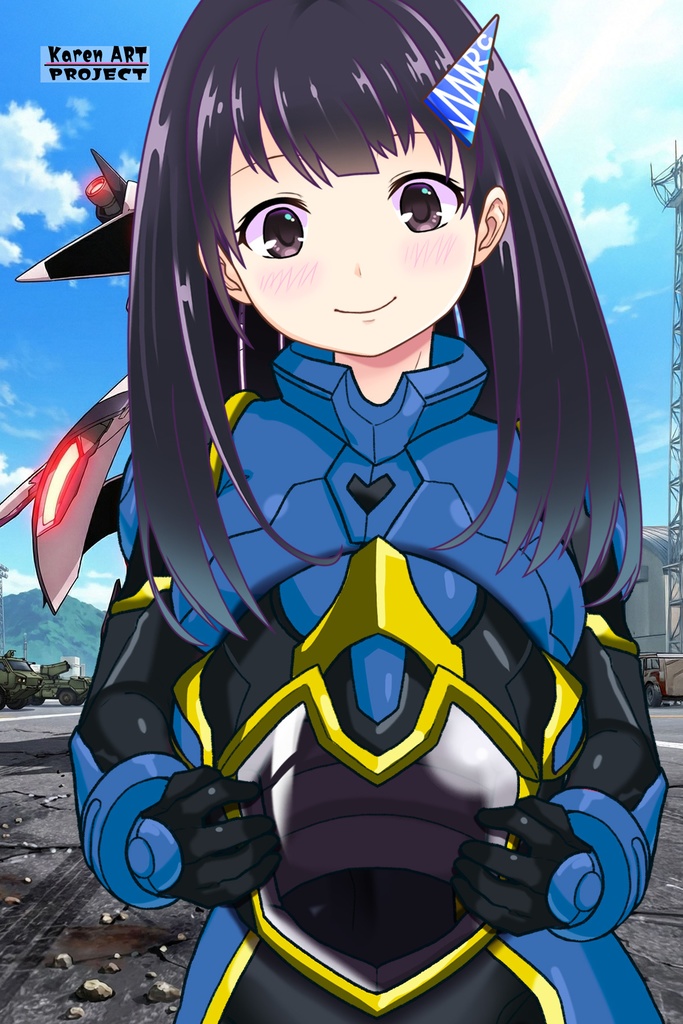 ゆりちゃん+ヒナ・リャザンのパイロットスーツ【バディ・コンプレックス-YC03】 Yuri Original Color 正面Sポーズ Front S-POSE Yuri is wearing Hina Ryazan's PilotSuit【Buddy Complex-YC03】