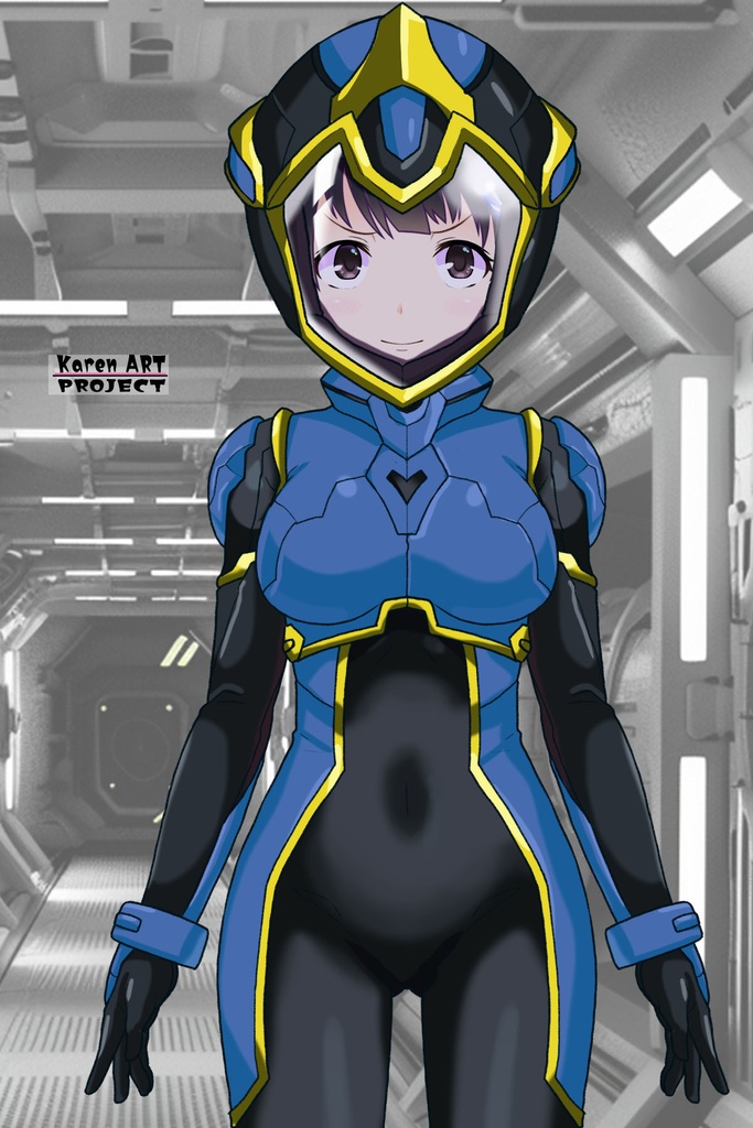 ゆりちゃん+ヒナ・リャザンのパイロットスーツ【バディ・コンプレックス-YC04】 Yuri Original Color 正面 Front Angle Yuri is wearing Hina Ryazan's PilotSuit【Buddy Complex-YC04】