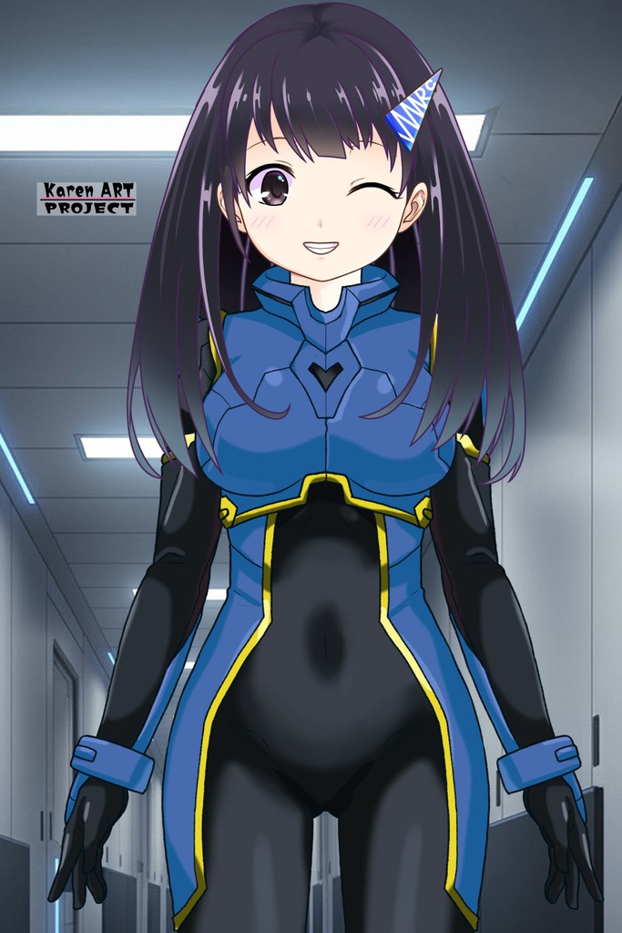 ゆりちゃん+ヒナ・リャザンのパイロットスーツ【バディ・コンプレックス-YC04】 Yuri Original Color 正面 Front Angle Yuri is wearing Hina Ryazan's PilotSuit【Buddy Complex-YC04】