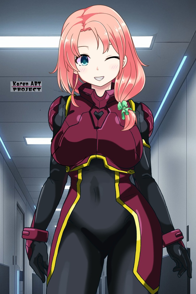 亜美ちゃん+ヒナ・リャザンのパイロットスーツ【バディ・コンプレックス-04】 正面Sポーズ Front S-POSE Ami is wearing Hina Ryazan's PilotSuit【Buddy Complex-04】