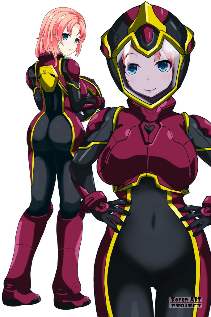 亜美ちゃん+ヒナ・リャザンのパイロットスーツ【バディ・コンプレックス-04】 正面Sポーズ Front S-POSE Ami is wearing Hina Ryazan's PilotSuit【Buddy Complex-04】